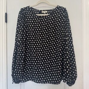 Max Studio Black & White Polka Dot Long Sleeve Blouse - Large